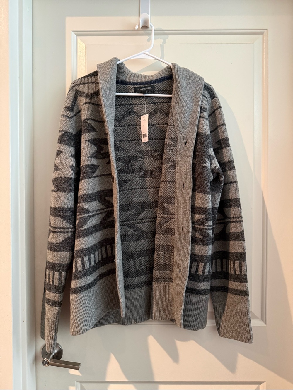 Banana Republic Gray Patterned Hooded Cardigan